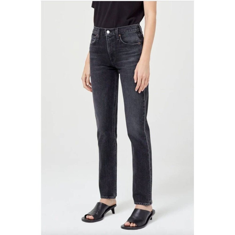 Agolde Lyle Slim Black Stretch Jeans in Technique